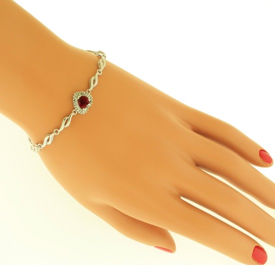 Ruby and Baguette Diamond Bracelet 14Kt White Gold, 1.14cttw Heart Shaped 