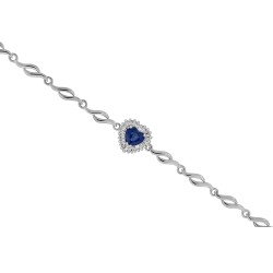 Sapphire and Diamond Heart Bracelet 14Kt White Gold 1.20cttw