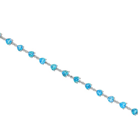 Blue Topaz and Diamond Bracelet 10Kt White Gold, 10.36cttw Heart Shaped