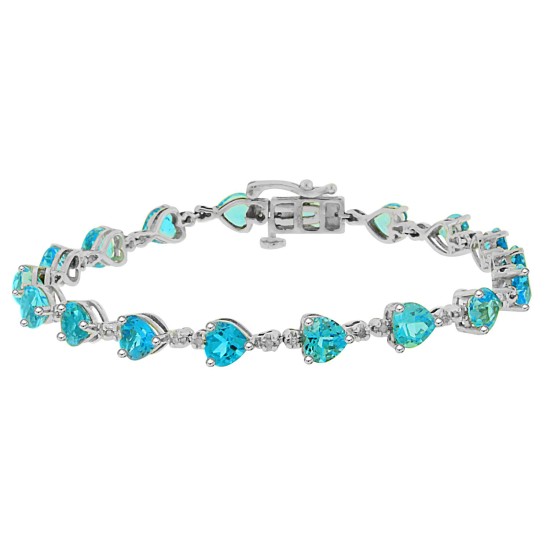 Blue Topaz and Diamond Bracelet 10Kt White Gold, 10.36cttw Heart Shaped