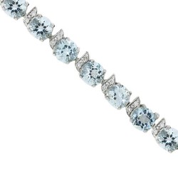 Genuine Aquamarine Diamond Bracelet Sterling Silver 17.28 ct.t.w