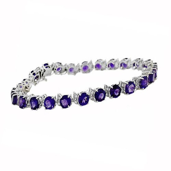 Genuine Amethyst Diamond Bracelet Sterling Silver 17.28 ct.t.w