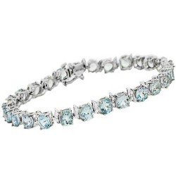 Genuine Aquamarine Diamond Bracelet Sterling Silver 17.28 ct.t.w