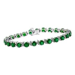Genuine Emerald and Diamond Bracelet 14Kt White Gold, 10.34cttw 5MM Round