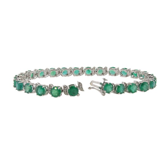 Natural Emerald and Diamond Bracelet 10kt Gold 10.94cttw 5MM