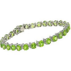 Genuine Peridot Diamond Bracelet Sterling Silver 8 inches 17.28 ct.t.w