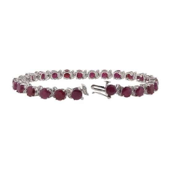 Genuine Ruby Diamond Bracelet 14kt White Gold 17.17 ct.t.w