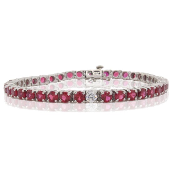 Created Ruby and Cubic Zirconia Bracelet Sterling Silver, 13.95cttw 4MM 