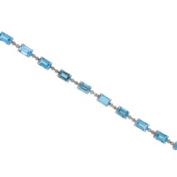 Blue Topaz and Diamond Bracelet 10Kt White Gold, 11.45cttw Emerald Cut 