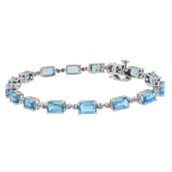 Blue Topaz and Diamond Bracelet 10Kt White Gold, 11.45cttw Emerald Cut 