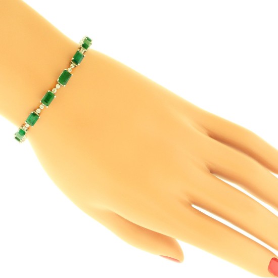 Emerald and Diamond Bracelet 14Kt White Gold, 9.56cttw 6X4MM Emerald Cut 