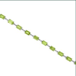 Peridot and Diamond Bracelet 10Kt White Gold, 10.44cttw Emerald Cut