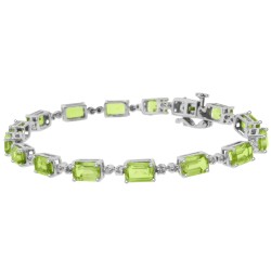 Peridot and Diamond Bracelet 10Kt White Gold, 10.44cttw Emerald Cut