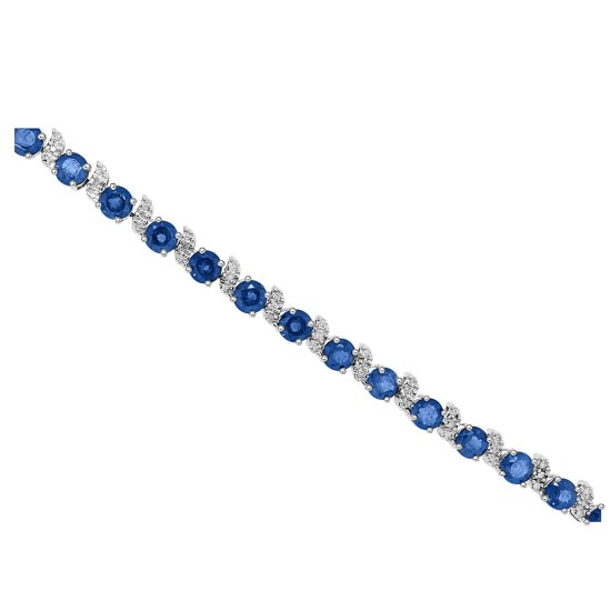 Sapphire and Diamond Bracelet 14Kt White Gold, 14.12cttw 5MM Round 