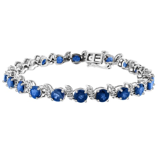 Sapphire and Diamond Bracelet 14Kt White Gold, 14.12cttw 5MM Round 