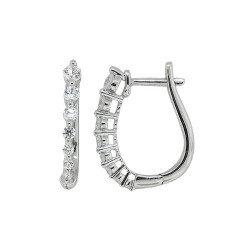 Cubic Zirconia Hoop Earrings Rhodium Finish Sterling Silver 