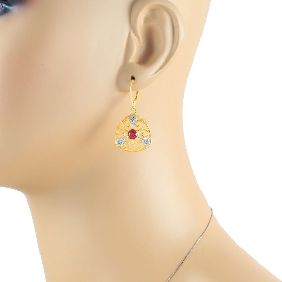 Lab Created Ruby Dangle Earrings Sterling Silver