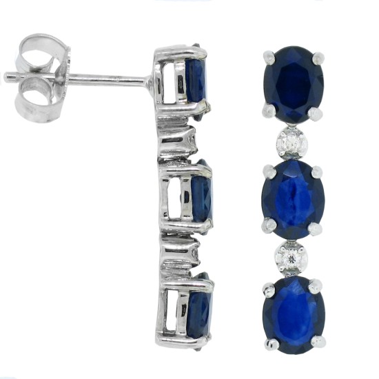 Natural Sapphire Diamond Dangle Earrings in 14Kt White Gold 