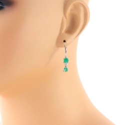 Genuine Emerald and Cubic Zirconia Earrings Sterling Silver