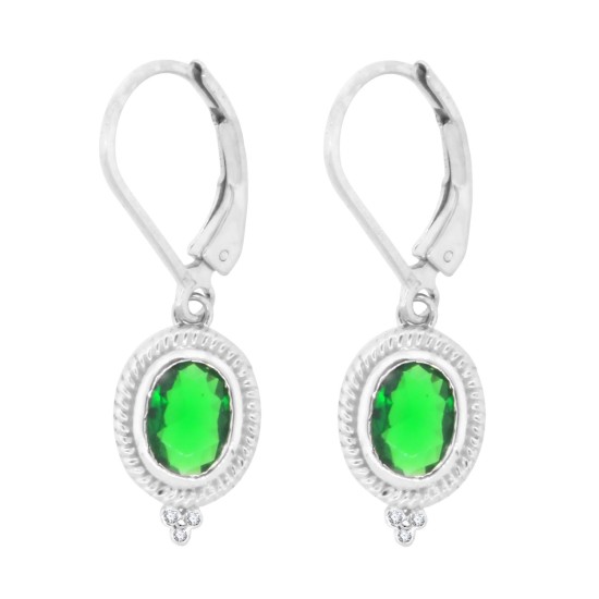 Chrome Diopside and Cubic Zirconia Earrings in Sterling Silver
