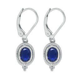 Created Sapphire and Cubic Zirconia Earrings in Sterling Silver