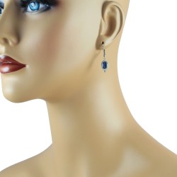 Created Sapphire and Cubic Zirconia Earrings in Sterling Silver