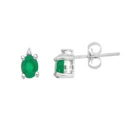 Emerald and Diamond Stud Earrings in 14Kt White Gold