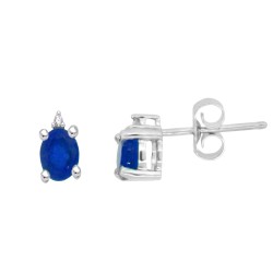 Blue Sapphire and Diamond Stud Earrings in 14Kt White Gold