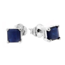 14Kt White Gold Princess Cut Blue Sapphire Stud Earrings 4mm 