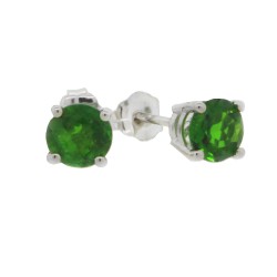 Genuine Chrome Diopside Stud Earrings in 14kt White Gold, 5mm Round