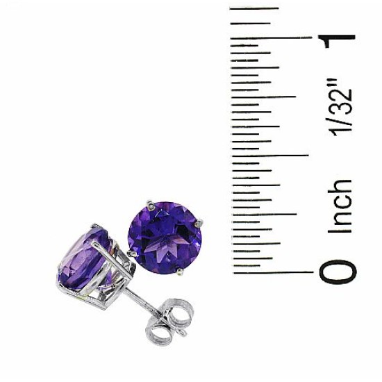  Amethyst Stud Earrings in 14Kt White Gold 8mm Round