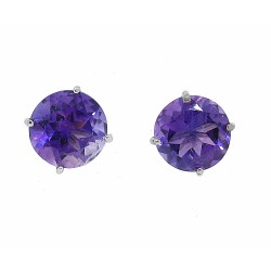  Amethyst Stud Earrings in 14Kt White Gold 8mm Round