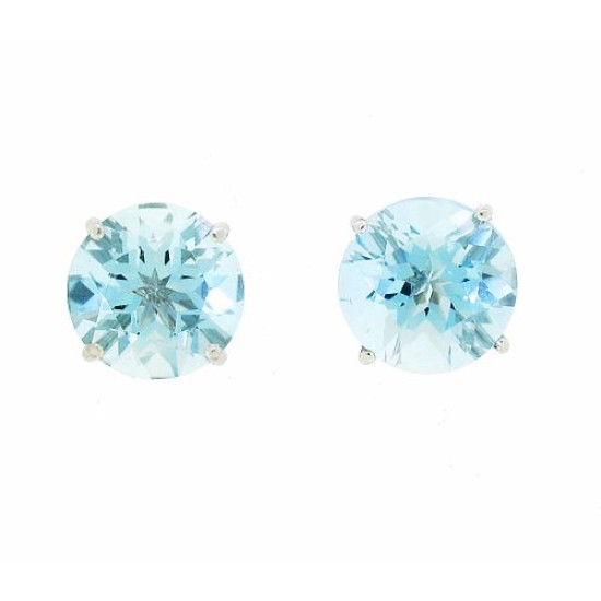 March Birthstone Aquamarine Stud Earrings 14Kt Gold 8mm Round 