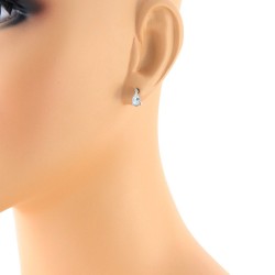 Genuine Aquamarine and Diamond Stud Earrings Sterling Silver