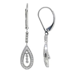 Cubic Zirconia Dangle Drop Earrings Rhodium Sterling Silver 