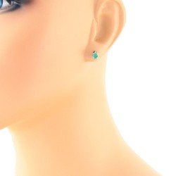 Genuine Emerald Diamond Stud Earrings in 14Kt White Gold 