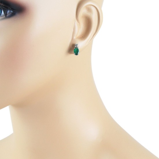 May Birthstone Emerald and Diamond Stud Earrings in 14kt White Gold