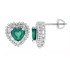 Emerald and Baguette Diamond Heart Earrings in 14Kt White Gold, 2.05 cttw 