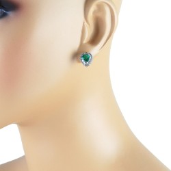 Emerald and Baguette Diamond Heart Earrings in 14Kt White Gold, 2.05 cttw 