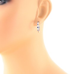 Blue Sapphire and Diamond Hoop Earrings in 14Kt White Gold