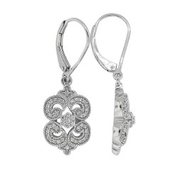 Antique Style Diamond Dangle Earrings in 14Kt White Gold