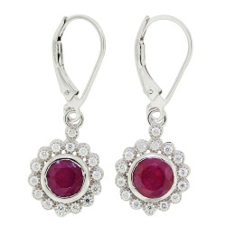 Ruby and Cubic Zirconia Dangle Earrings Sterling Silver 6MM