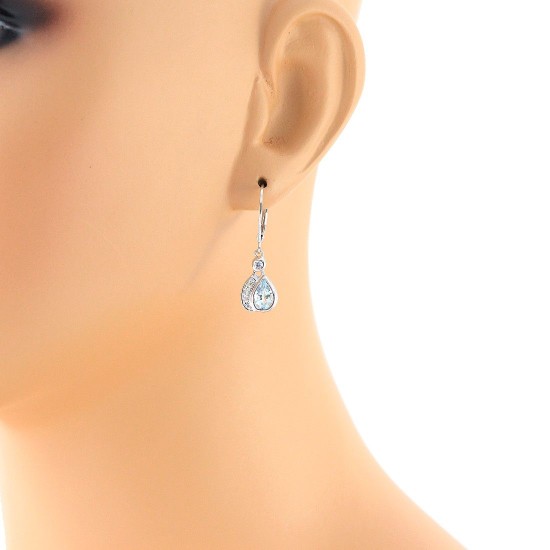 Natural Aquamarine Diamond Drop Earrings in Sterling Silver