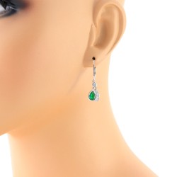 Lab Created Emerald and Diamond Earrings Sterling Silver