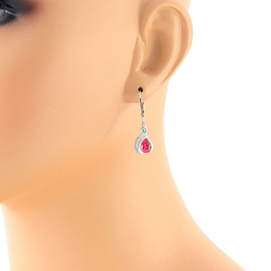 Lab Created Ruby and Diamond Earrings Sterling Silver