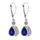 Pear Shape Blue Sapphire Diamond Dangle Earrings in 14Kt White Gold 