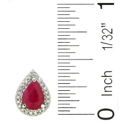 Pear Shape Ruby and Diamond Halo Earrings in 10Kt White Gold 