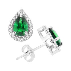 May Birthstone Emerald Diamond Halo Earrings 10Kt Gold 