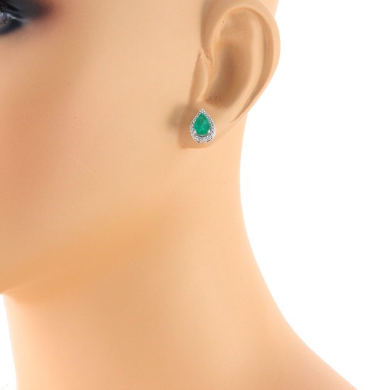 May Birthstone Emerald Diamond Halo Earrings 10Kt Gold 