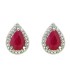 Pear Shape Ruby and Diamond Halo Earrings in 10Kt White Gold 